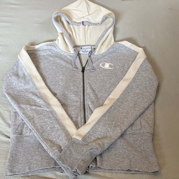 Champion Light Gray and Cream Zip Hoodie - Picture 1 of 6